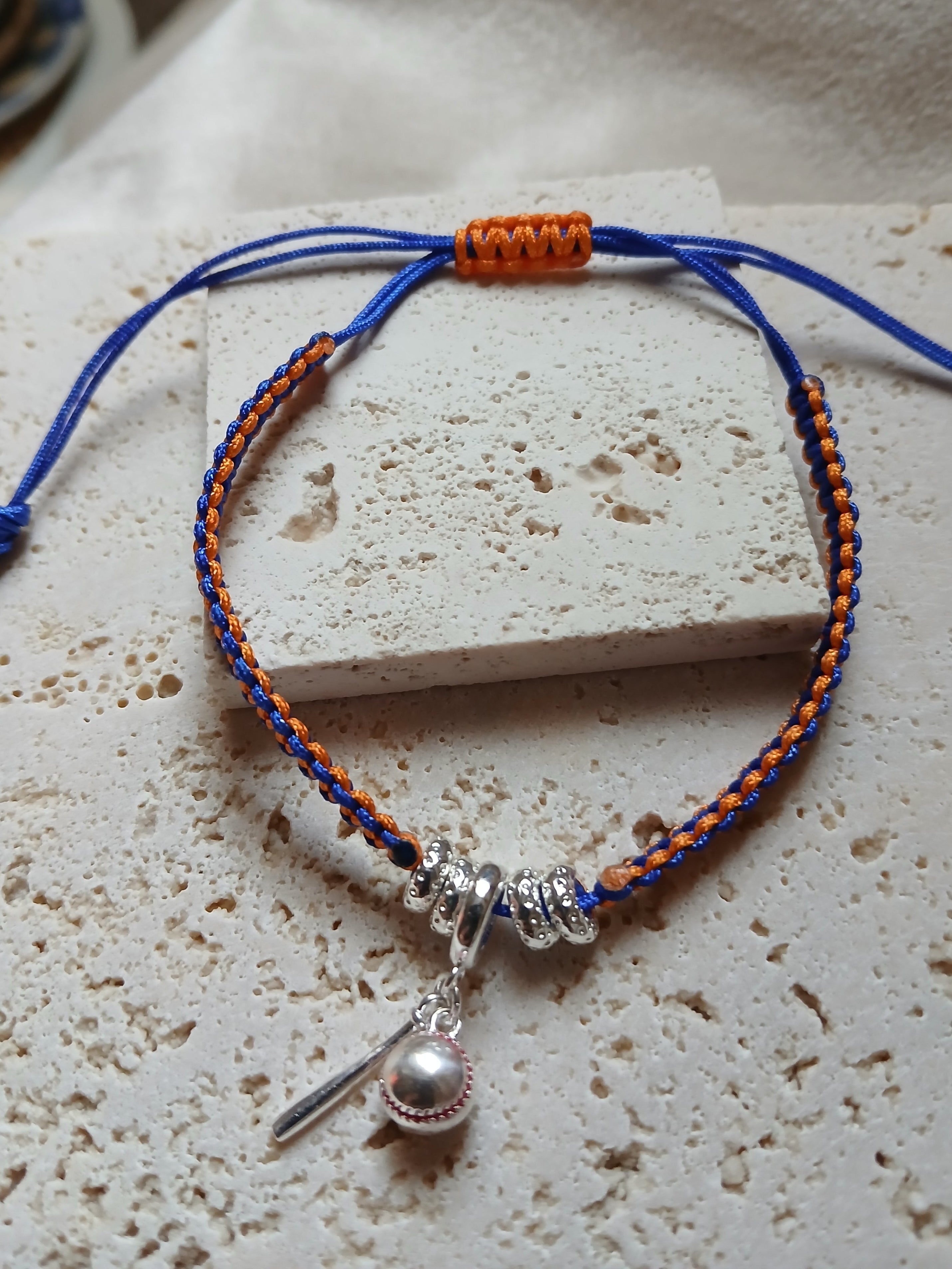 Adjustable Baseball-Themed Bracelet with Bat and Ball Charms