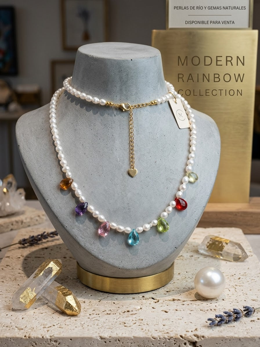Ethereal Necklace with Pearls and Natural Quartz