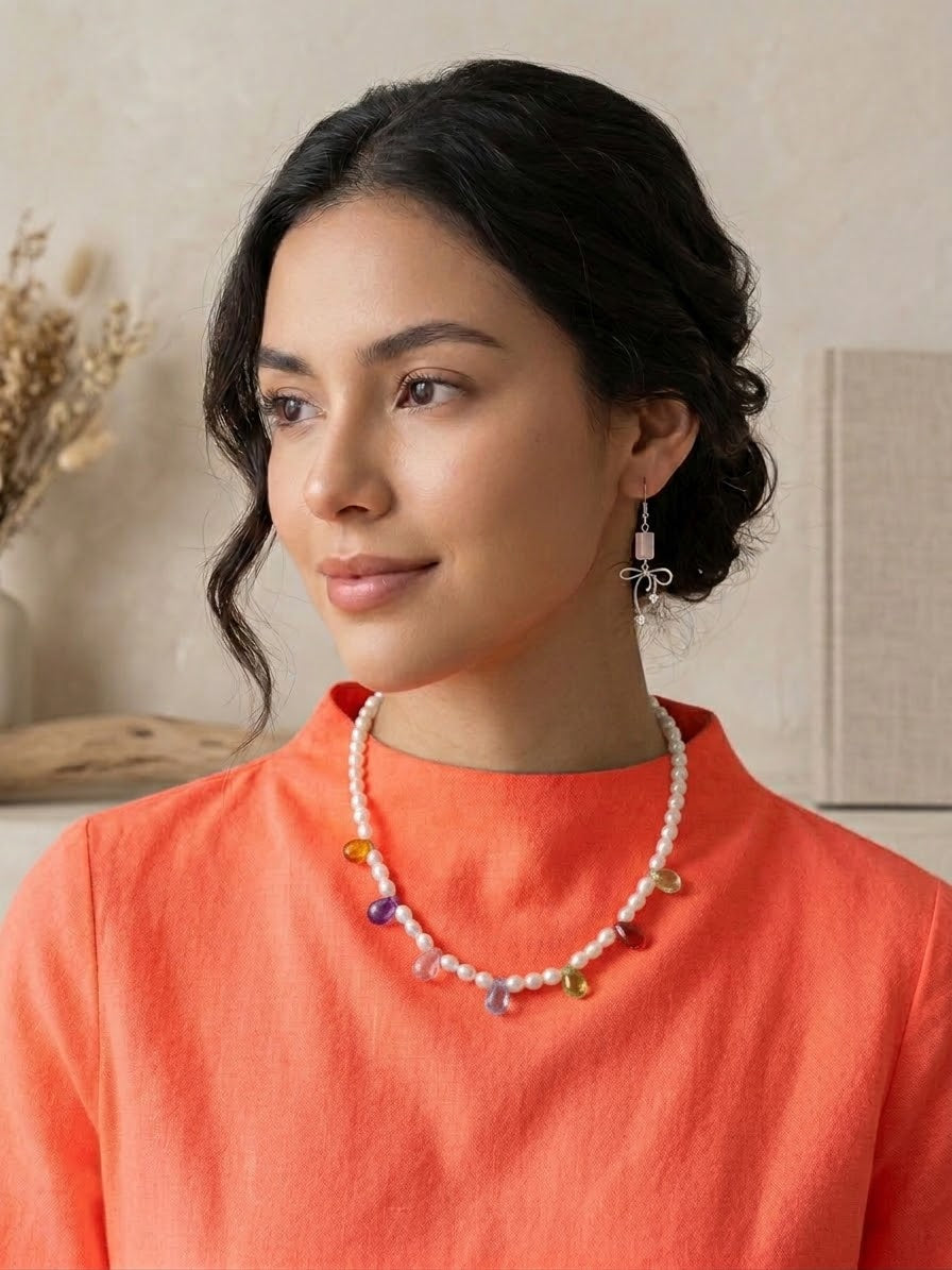 Ethereal Necklace with Pearls and Natural Quartz