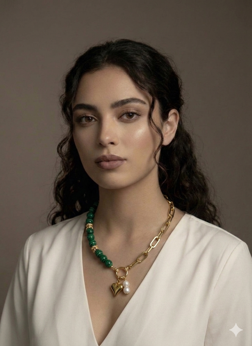 Duality Necklace: Malachite and Gold Links