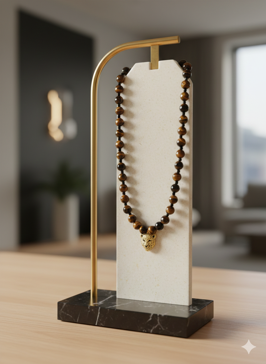 Tiger's Eye Necklace with Leopard Pendant